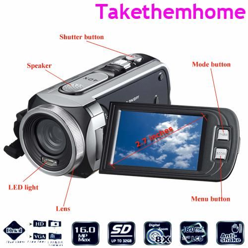 16.0 Digital Video Camera Camcorder 2.7TFT 5X Optical Zoom 1080P 8X 