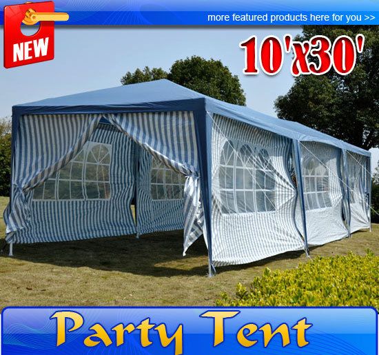   Blue White 10x30 Outdoor Party Tent Canopy Wedding with 8 Side Walls