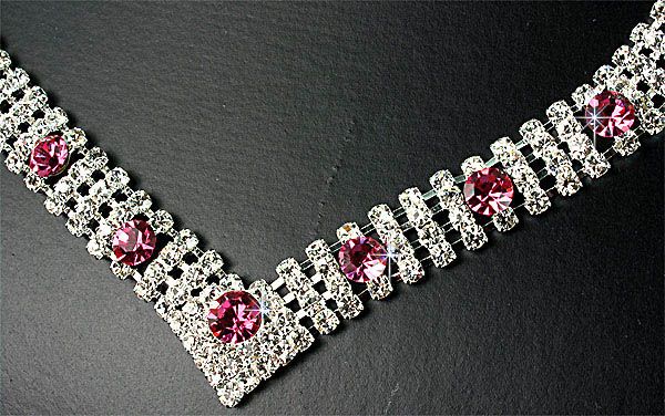  Bridesmaids Pink Diamante Crystal Necklace Earrings Set Prom 32K