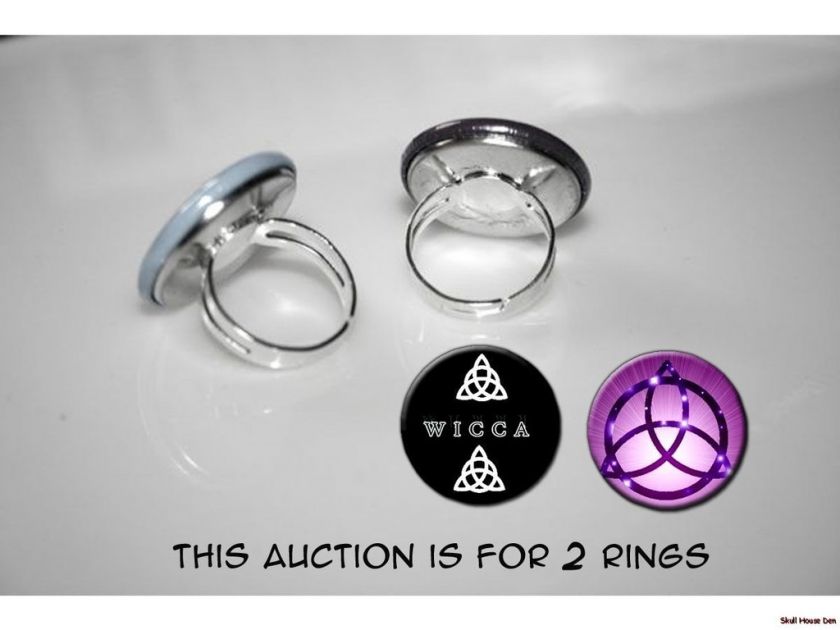 Triquetra Pagan Wiccan Celtic Symbol 2 adjustable rings  