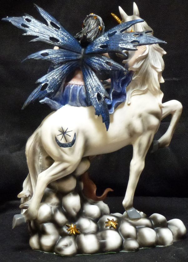 Night Fairy riding on Unicorn Statue Figurine  