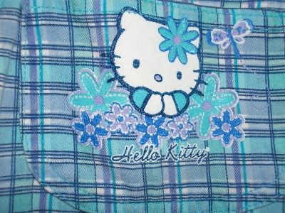 Girls SANRIO HELLO KITTY Blue Plaid Overalls Shorts  