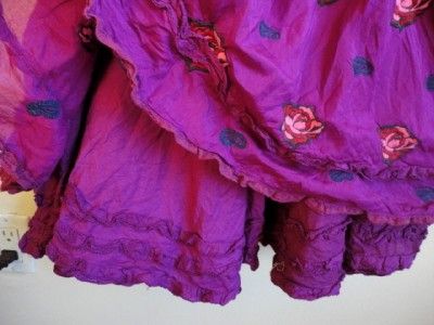 ODD MOLLY deconstructed,purple,pink ROSE embroidery full skirt silk 