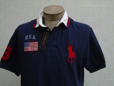   Mens Rugby Big Pony XL Sweat Shirt Sweater USA Flag Navy Blue  
