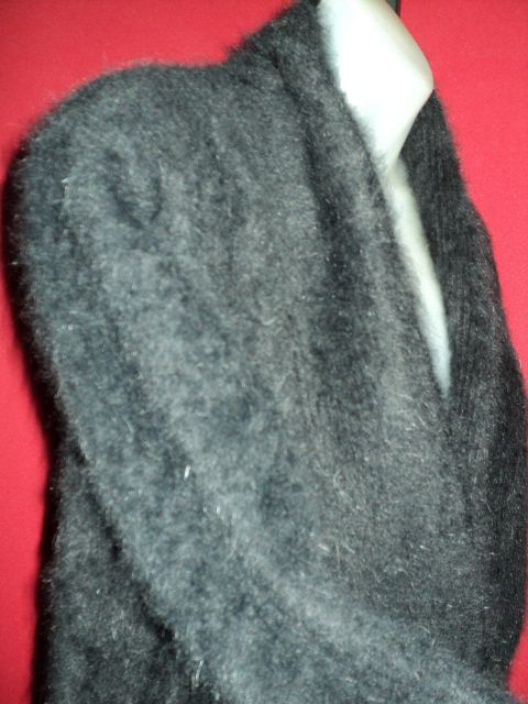 ESSENTIAL ELEMENTS Black FURRY Soft HAIRY 80% Angora Sweater Jacket 