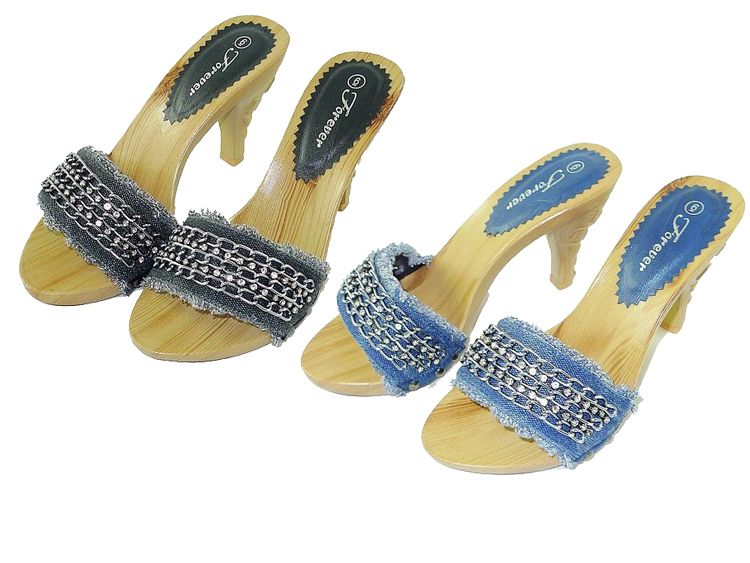 SH20 Designer Rhinestone Women Fashion Wood Stylish Heels Sandals 