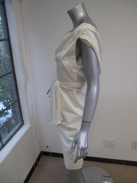 Hanni Y Ivory Sleeveless Ruffle Neck Dress W/ Draped Pieces 42  