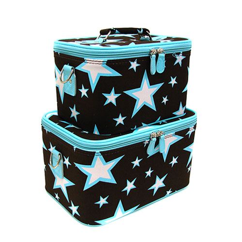 BLUE BROWN STAR 2 Cosmetic Case Luggage Tote makeup bag  