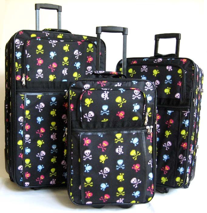 Piece Luggage Set Travel Bag Skulls Rolling Wheel NEW  