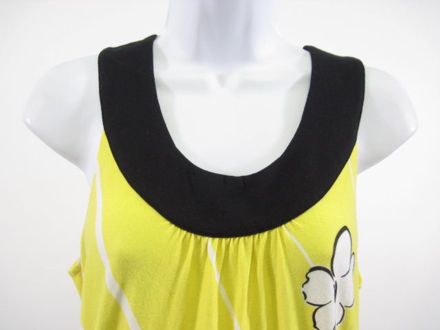 EVA FRANCO Yellow Black Floral Sleeveless Shirt Top 6  