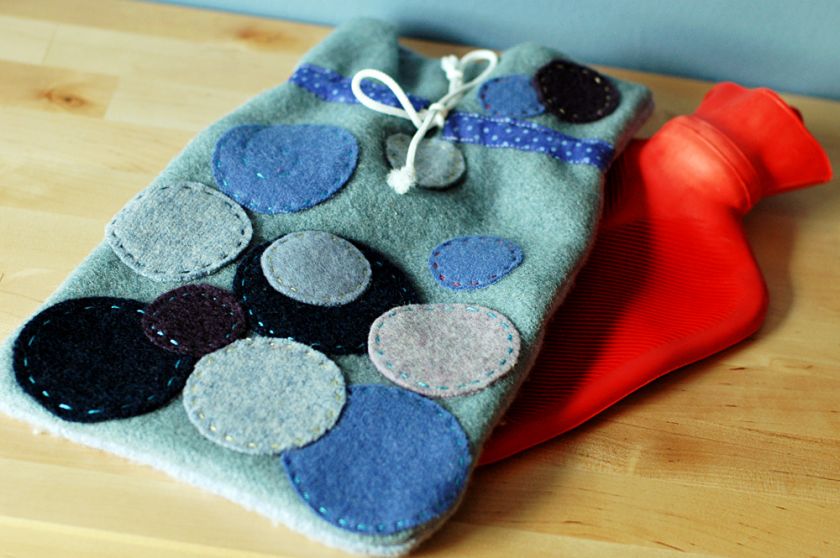 Blue Circles Felted Wool Hot Water Bottle Cover Other Personal Care 