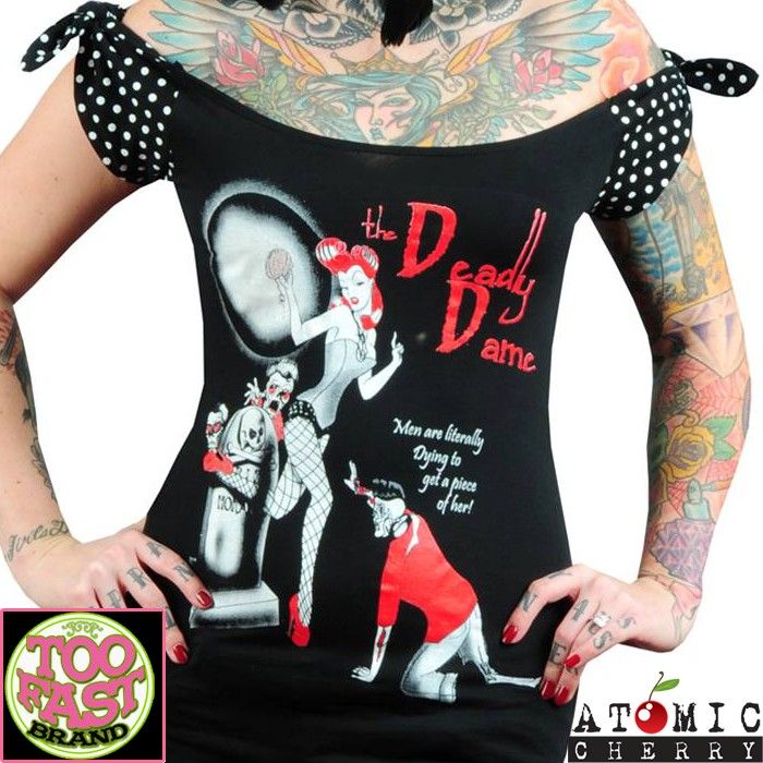  Dame Rockabilly Pin Up Punk Retro Zombie Tattoo Horror Top  