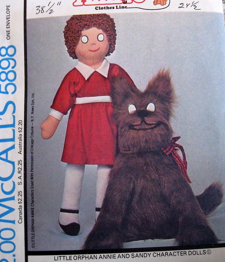 Vtg 70s Orphan Annie cloth Doll pattern 38 Sandy dog 24 FF  