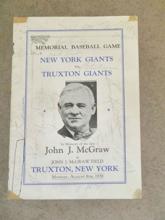 NEW YORK GIANTS   JOHN McGRAW Program   1938   SIGNED  