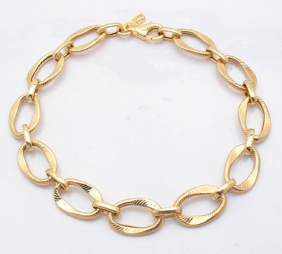 Textured Fancy Oval Link Bracelet 14K Yellow Gold 4.8gr  