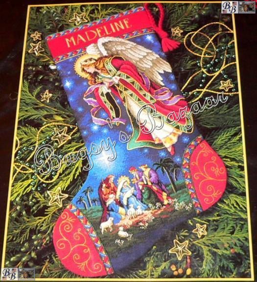   Gold HEAVENLY ANGEL ,MAGI Counted Cross Stitch Christmas Stocking Kit