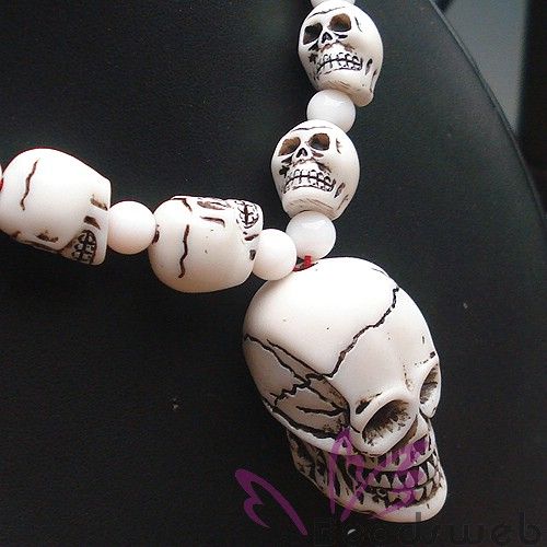 Tibetan Bone Carved 33P Skull Prayer Beads Necklace 28  