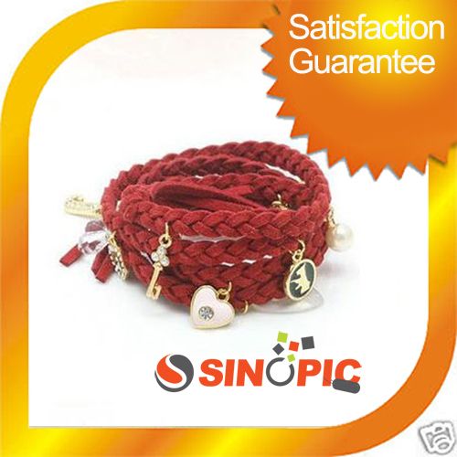 Fashion RED Braid Leather Rope Wrap Charm Bracelet GIFT  