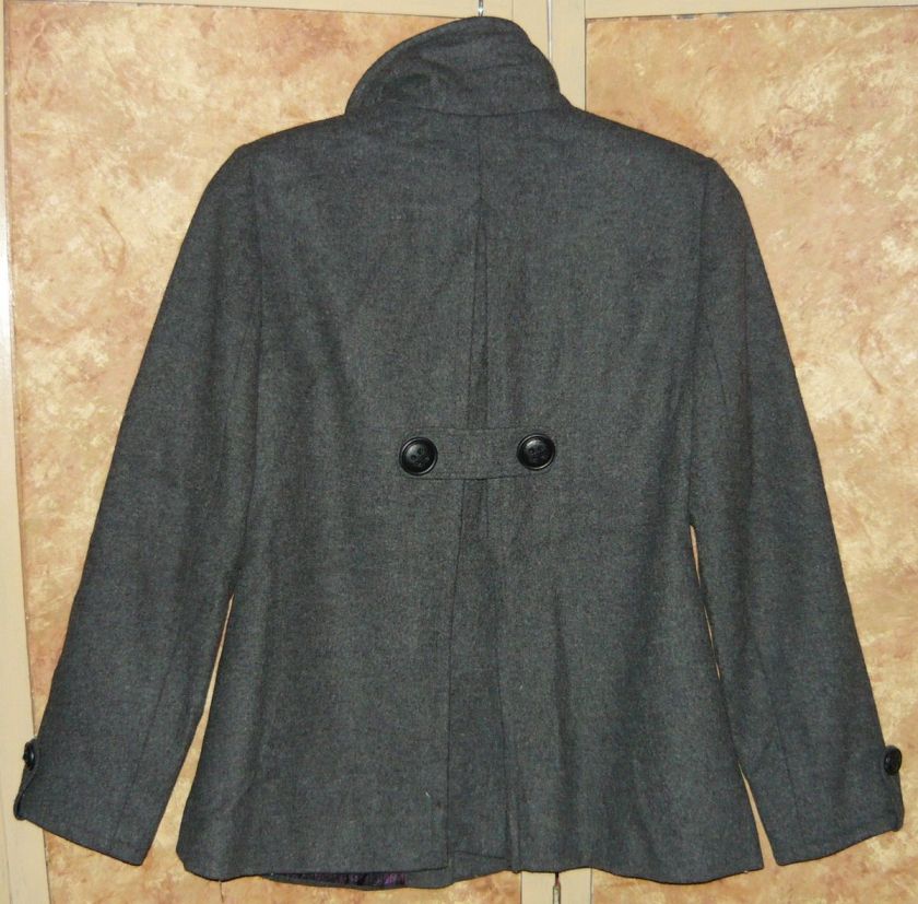 Relativity Ladies Charcoal Gray Wool Pea Coat sz PM petite medium 